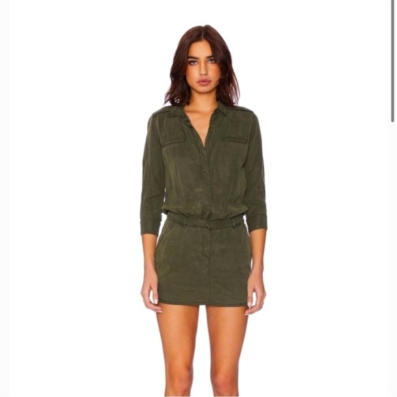 Etienne Marcel Military Green Button Down Shirt Dress - Picture 1 of 12